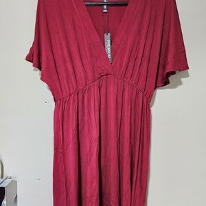 Lock & Love Red Midi Dress | Flowy V-Neck | Short Sleeve | NWT | 3X